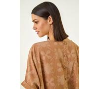 Roman Women's Floral Textured Buttoned Back Top in Camel | Size: 10 Roman Camel 10