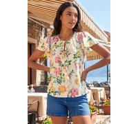 Roman Women Frill Front Vest Top Ladies Ruffle Blouse Summer Spring Special Occasion Evening Holiday Cruise Cocktail Party Short Long Sleeve Sleeveless V-Neck - Floral Light Pink - Size 12