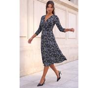 Roman Women's Floral Twisted Front Stretch Midi Dress | Size: 14