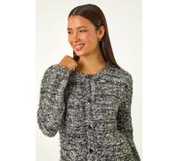 Roman Originals Fluffy Buttoned Knit Cardigan for Women UK - Ladies Everyday Autumn Winter Round Neckline Comfy Soft Evening Vacation Work Party Night Out - Black - Size 18
