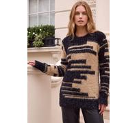 Roman Women's Fluffy Cut Stripe Knit Jumper in Camel | Size: 12