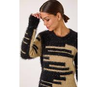 Roman Women's Fluffy Cut Stripe Knit Jumper in Camel | Size: 16 Roman Camel 16