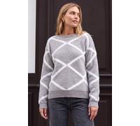 Roman Women's Fluffy Diamond Print Knit Jumper in Light Grey | Size: 10