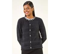 Roman Women's Fluffy Faux Pearl Knit Cardigan in Black | Size: 14 Roman Black 14