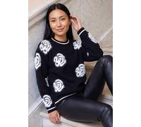 Roman Women's Fluffy Floral Jumper in Black | Size: 20