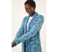 Roman Women Fluffy Cardigan Ladies Winter Cardi Longline Edge to Edge Ombre Coatigan Casual Sparkly Glittery Jacket Knitwear Knitted Autumn Fleecy Cosy Soft Coats - Multi Blue - Size 20