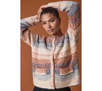 Roman Originals Fluffy Buttoned Knit Cardigan for Women UK - Ladies Everyday Autumn Winter Round Neckline Comfy Soft Evening Vacation Work Party Night Out - Denim Multi - Size 18