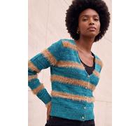 Roman Originals Colour Block Fluffy Knit Cardigan for Women UK - Ladies Everyday Autumn Winter V-Neckline Comfy Soft Evening Vacation Work Party Night Out - Teal - Size 16