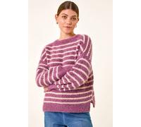 Roman Women's Fluffy Stripe Knit Jumper in Purple | Size: 20 Roman Purple 20