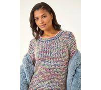 Roman Women's Fluffy Striped Curve Hem Jumper in Blue | Size: 18
