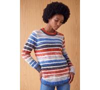 Roman Women's Fluffy Striped Curve Hem Jumper in Mid Blue | Size: 14 Roman Mid Blue 14