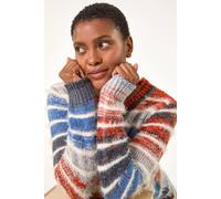 Roman Originals Fluffy Yarn Jumper for Women UK Ladies Thick Sweater Warm Cosy Chunky Knitted Pullover Winter Furry Casual Smart Textured Everyday Cuddly Soft Knitwear - Denim Red - Size 18