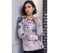 Roman Women's Fluffy Tropical Print Knit Jumper in Light Pink | Size: 12