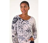 Roman Women's Fluffy Tropical Print Knit Jumper in Light Pink | Size: 16 Roman Light Pink 16