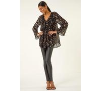 Roman Women's Foil Heart Print Frill Front Blouse in Rose | Size: 12 Roman Rose 12