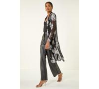 Foil Leaf Print Plisse Kimono Roman Silver 12
