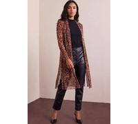 Roman Women's Foil Leaf Print Plisse Kimono in Tan | Size: 10