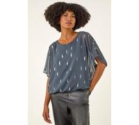 Roman Originals Foil Print Bubble Hem Top for Women UK - Ladies Everyday Autumn Winter Round Neckline Comfy Soft Evening Vacation Work Party Night Out - Grey - Size 10