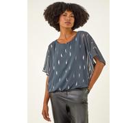 Roman Originals Foil Print Bubble Hem Top for Women UK - Ladies Everyday Autumn Winter Round Neckline Comfy Soft Evening Vacation Work Party Night Out - Grey - Size 10