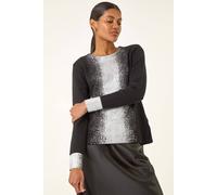 Roman Women's Foil Print Crew Neck Knit Jumper in Black | Size: 14 Roman Black 14
