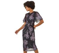 Roman Women's Foil Print Twist Front Stretch Midi Dress in Navy | Size: 14 Roman Navy 14