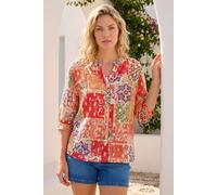 Roman Originals Shirt Top for Women UK Ladies Collarless Blouse Smart Tunic Button Through Longline Asymmetric Hem 3/4 Length Roll Up Sleeves V Neck Going Out - Spot Patch Red - Size 12