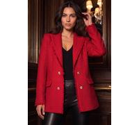Roman Boucle Blazer for Women UK Ladies Frayed Edge Tailored Longline Rever Collar Jacket Lapel Stretch Smart Office Work Party Night Going Out Lined Classic