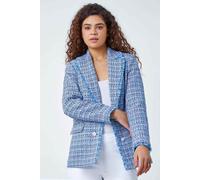 Roman Originals Boucle Blazer for Women UK Ladies Frayed Edge Tailored Longline Rever Collar Jacket Lapel Stretch Smart Office Work Party Night Going Out Lined Classic - Baby Blue - Size 14