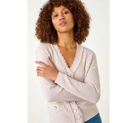Roman Women's Fringe Button Knit Cardigan Sweater in Light Pink | Size: 18