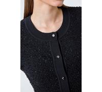 Roman Fringe Detail Sparkle Button Cotton Cardigan for Women UK - Ladies Spring Everyday Summer Holiday Round Neckline Comfy Short Sleeve Soft Cozy Jumper Lightweight Sweaters - Black - Size 18
