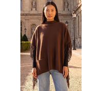 Roman Women's Fringe Hem Knit Poncho in Chocolate | Size: Large Roman Chocolate L