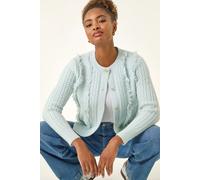 Roman Women's Fringe Knit Cardigan Sweater in Light Blue | Size: 16