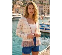 Roman Women's Fringe Light Knit Cardigan Sweater in Ivory | Size: 12
