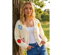Roman Women's Fruit Embroidered Knit Cardigan in Ivory | Size: Medium Roman Ivory M
