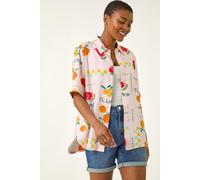 Roman Women's Fruit Print Collared Shirt in Light Pink | Size: 10 Roman Light Pink 10
