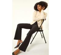 Roman Originals Bootleg Trouser for Women UK Ladies Bootcut Stretch Flared Bengaline Long Full Length Winter Pull-On Elasticated Waist Casual Smart Work Office Soft Flattering - Black - Size 14