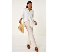 Roman Full Length Linen Trouser for Women UK - Ladies Spring Everyday Summer Holiday Elasticated Waist Comfy Drawstring Soft Relaxed Fit Bottoms Day Out Pants - Stone - Size 16