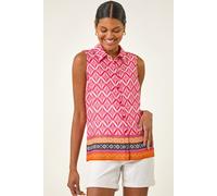 Geo Border Print Button Blouse Roman Red 10