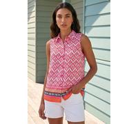 Roman Originals Sleeveless Shirt for Women UK Ladies Blouse Top Button Through Summer Smart Casual Work Cocktail Party Office Holiday Special Occassion Evening Going Out - Red Geometric - Size 20