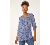 Roman Women's Geo Mono Print Buttoned Blouse in Navy | Size: 20 Roman Navy 20