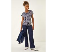 Geo Print Cowl Neck Stretch Top Roman Navy 20