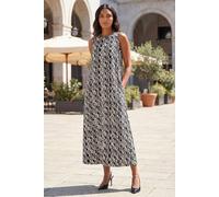 Roman Originals Geo Print Pocket Midi Dress for Women UK - Ladies Everyday Holiday Spring Summer Round Neckline Comfy Soft Evening Vacation Work Party - Black - Size 14