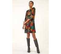 Roman Women Shift Dress with Pockets - Ladies Autumn Winter Tunic 3/4 Length Sleeve Knee Length Smart Casual Office Work Cocktail Party Round Neckline Comfy Soft - Copper - Size 14
