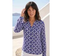 Roman Women's Geo Print Stretch Mock Shirt in Blue | Size: 18 Roman Blue 18