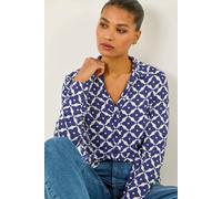 Roman Women's Geo Print Stretch Mock Shirt in Blue | Size: 18 Roman Blue 18