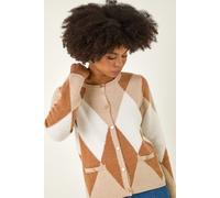 Roman Women's Geometric Buttoned Knit Cardigan in Beige | Size: 18 Roman Beige 18