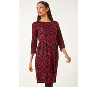 Roman Shift Dress with Pockets for Women UK - Ladies Summer Autumn Winter Smart Casual Work Short 3/4 Sleeve Tunic Knee Length Pleated Gathered Waist Tea Loose - Purple & Blue - Size 20