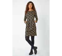 Roman Shift Dress with Pockets for Women UK - Ladies Summer Autumn Winter Smart Casual Work Short 3/4 Sleeve Tunic Knee Length Pleated Gathered Waist Tea Loose - Yellow - Size 20