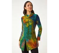 Roman Originals Geometric Textured Tunic for Women UK - Ladies Everyday Autumn Winter Roll Neckline Comfy Soft Evening Vacation Work Party Night Out - Red - Size 20