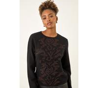 Roman Women's Glitter Embossed Knit Top in Black | Size: 10 Roman Black 10